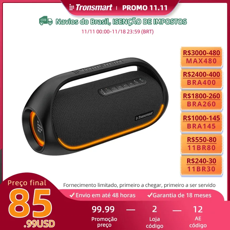 [Dobrasil/Gpay R$460] Caixa De Som Tronsmart Bang 60w, Bluetooth 5.3